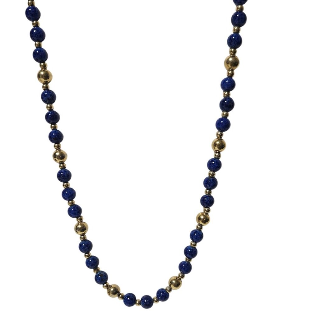 Vintage Napier Blue Gold Beaded Necklace Elegant Retro Classic Fashion Jewelry